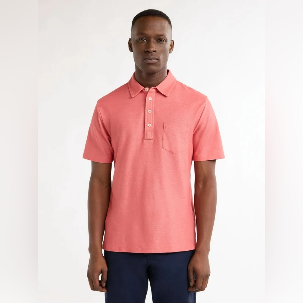 Free Assembly Men's Long Placket Short Sleeve Pique Knit Polo Shirt NWT